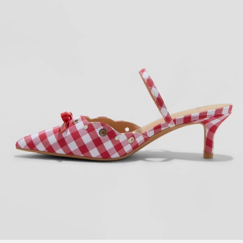 Wild Fable Red Lysandra Gingham Eyelet Kitten Heels - Picture 5 of 7